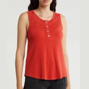 Lucky Brand Lace Trim Tank, Poppy Red, Women's Size Medium